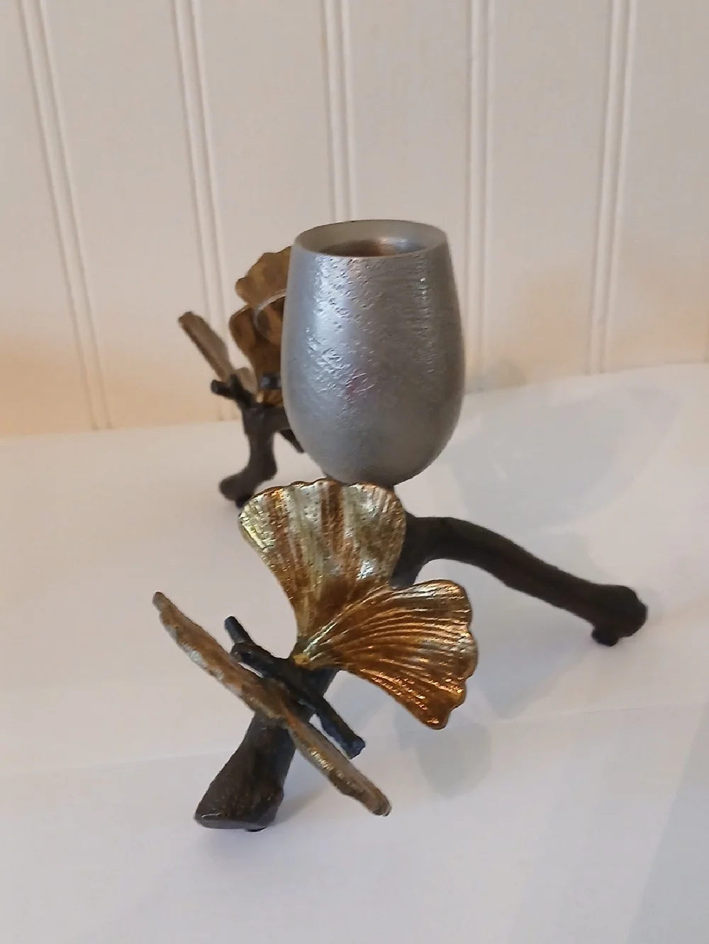 Micheal Aram Butterfly  Ginkgo Branches Butterfly Candleholder Brass Whimsy Art